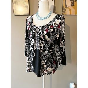 White House Black Market Black Floral Blouse
